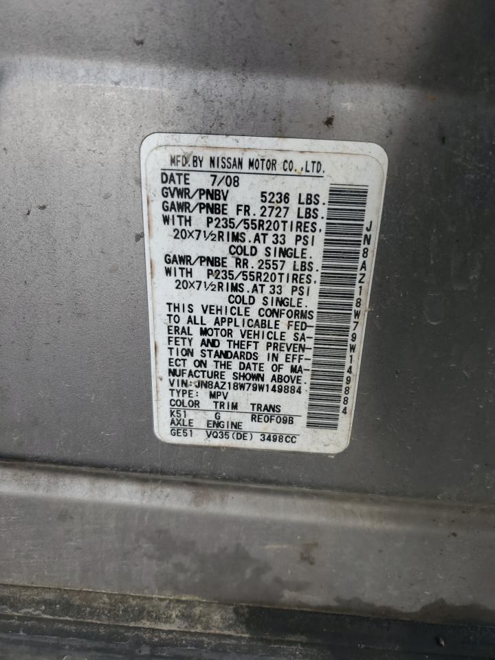 2009 Nissan Murano S VIN: JN8AZ18W79W149884 Lot: 93530775