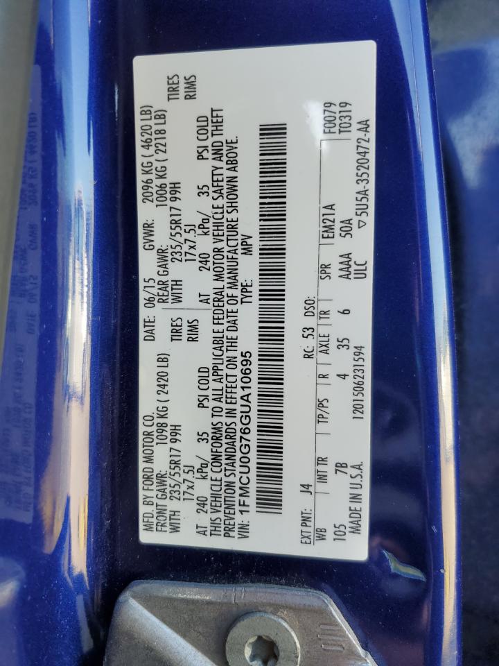 2016 Ford Escape Se VIN: 1FMCU0G76GUA10695 Lot: 92380555