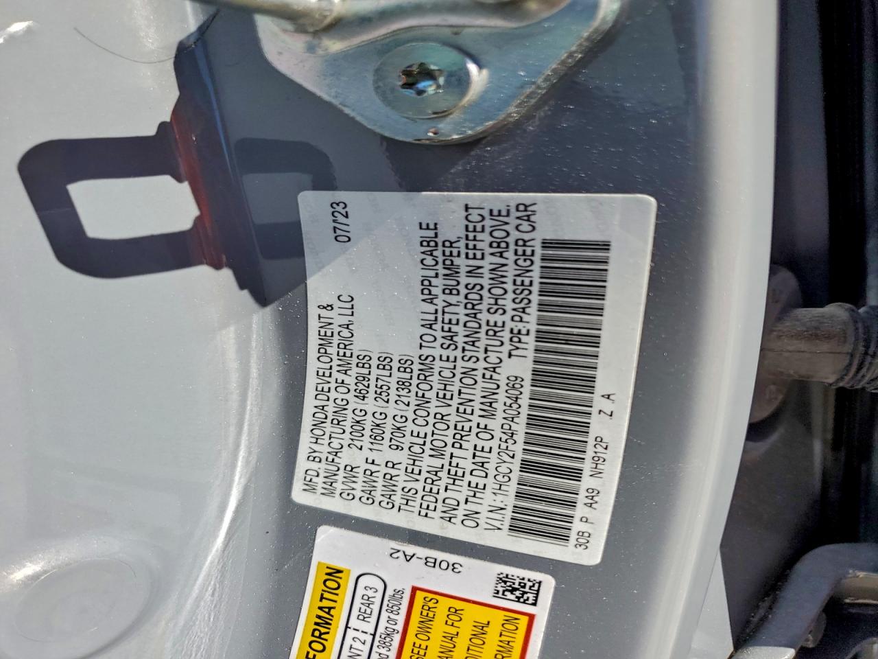 2023 Honda Accord Hybrid Sport VIN: 1HGCY2F54PA054069 Lot: 92441395