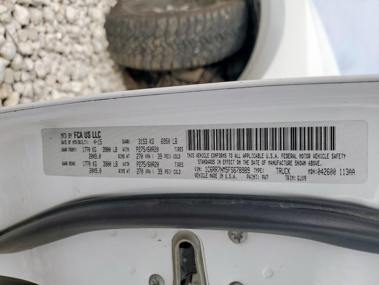 2015 Ram 1500 Laramie VIN: 1C6RR7NM5FS678989 Lot: 93423765