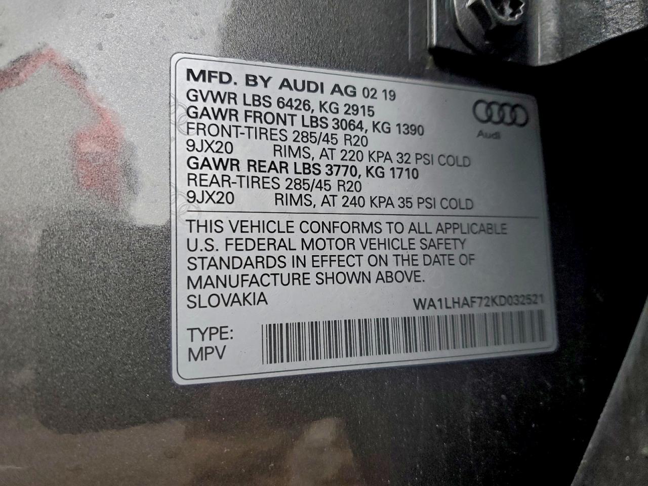 2019 Audi Q7 Premium Plus VIN: WA1LHAF72KD032521 Lot: 93712525