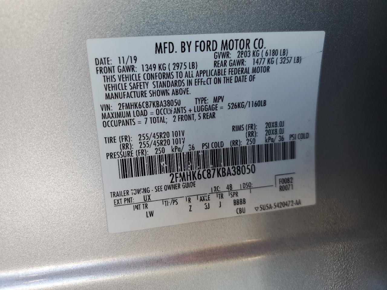 2019 Ford Flex Sel VIN: 2FMHK6C87KBA38050 Lot: 91826805