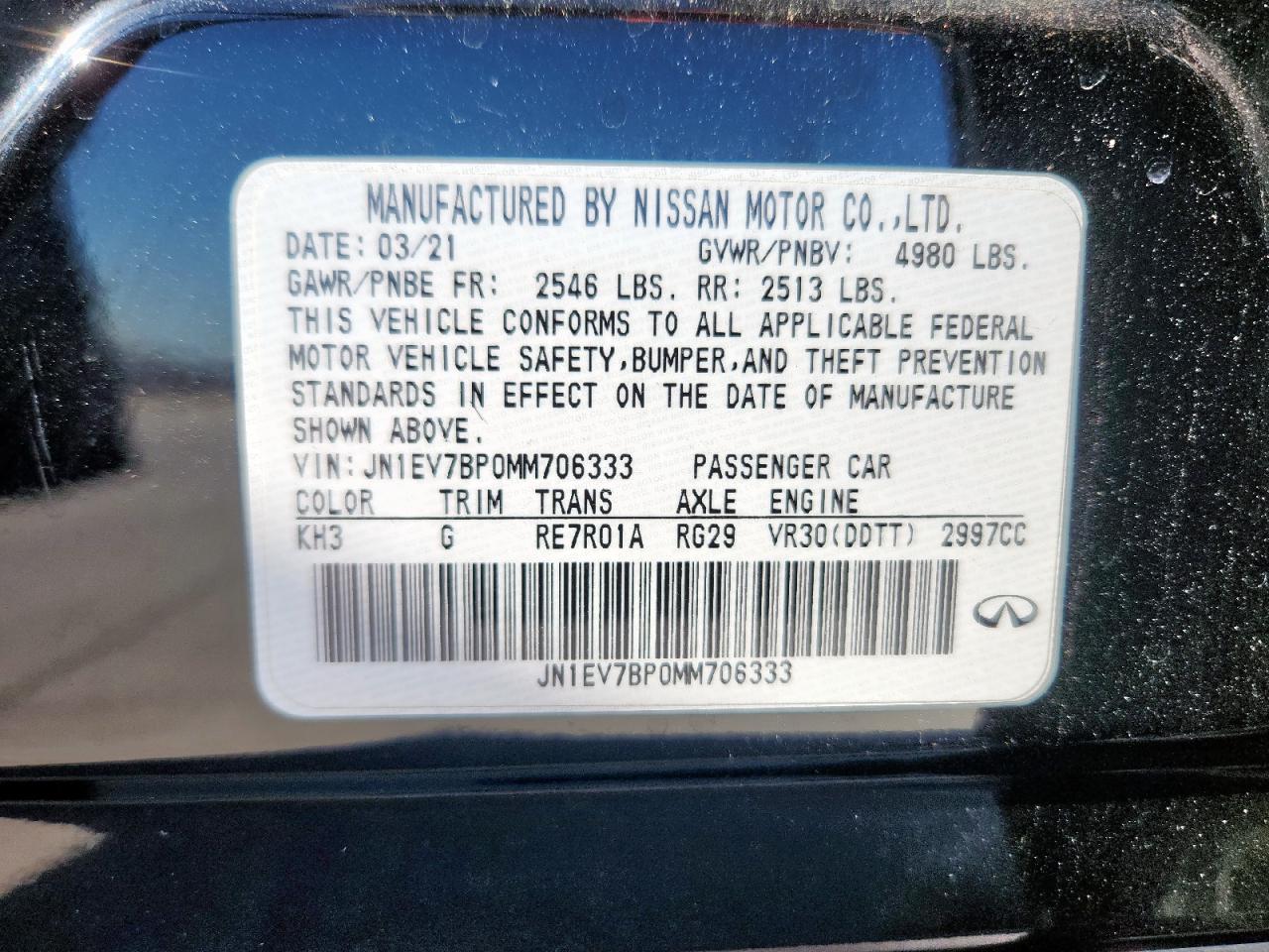 2021 Infiniti Q50 Luxe VIN: JN1EV7BP0MM706333 Lot: 91997845