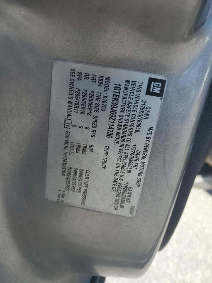 2009 GMC Sierra K1500 Slt VIN: 1GTEK39J69Z114736 Lot: 90345405