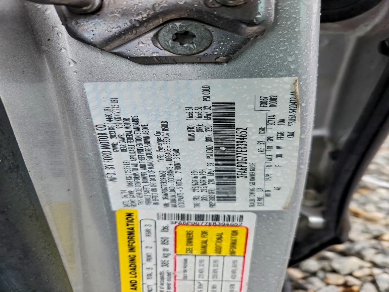 2014 Ford Fusion S VIN: 3FA6P0G77ER394652 Lot: 92775495