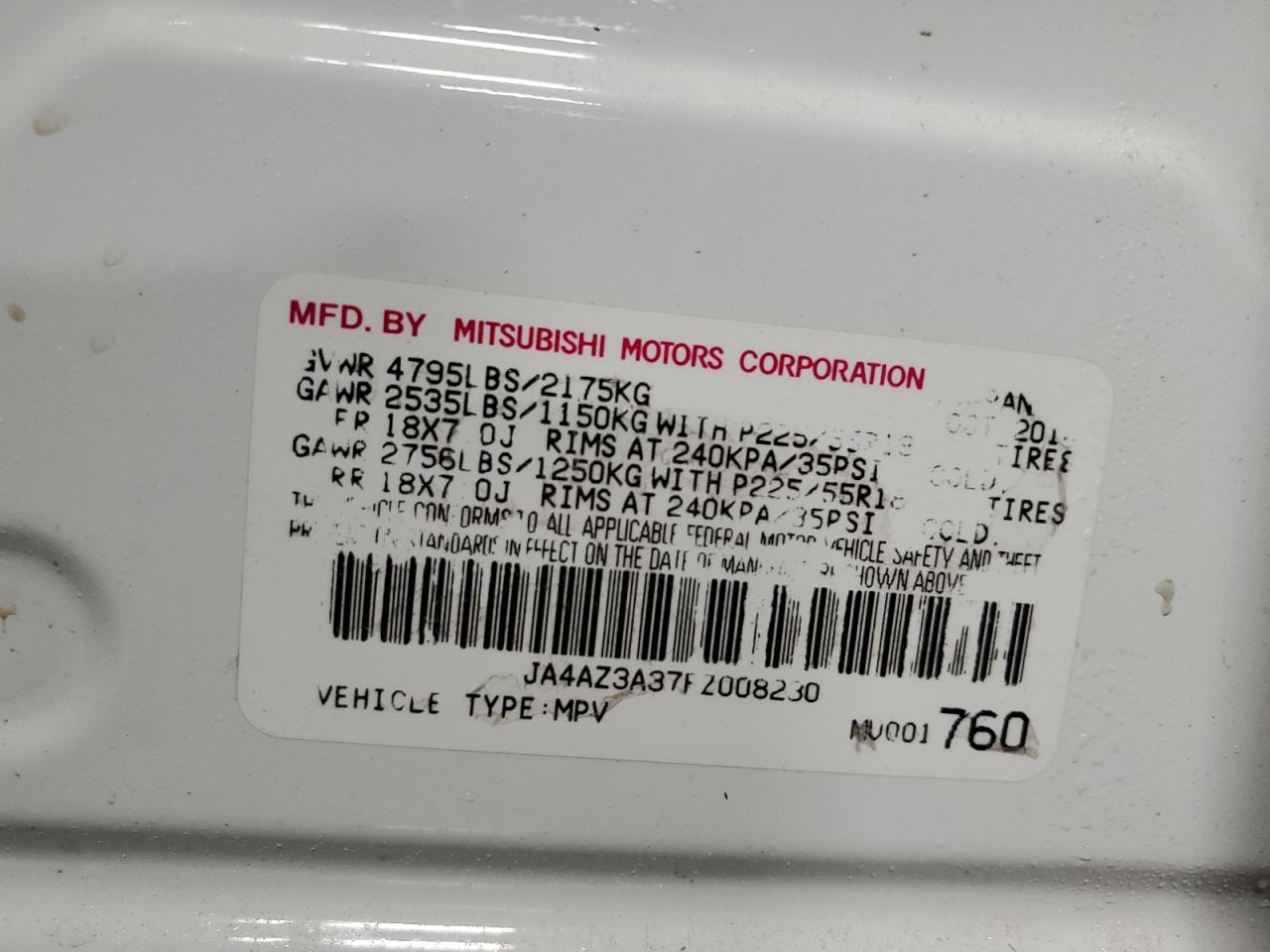 2015 Mitsubishi Outlander Se VIN: JA4AZ3A37FZ008230 Lot: 92625205