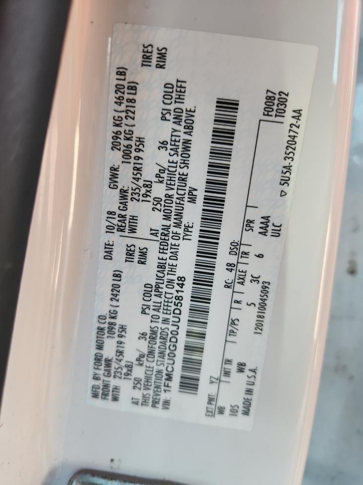 2018 Ford Escape Se VIN: 1FMCU0GD0JUD58148 Lot: 92808075