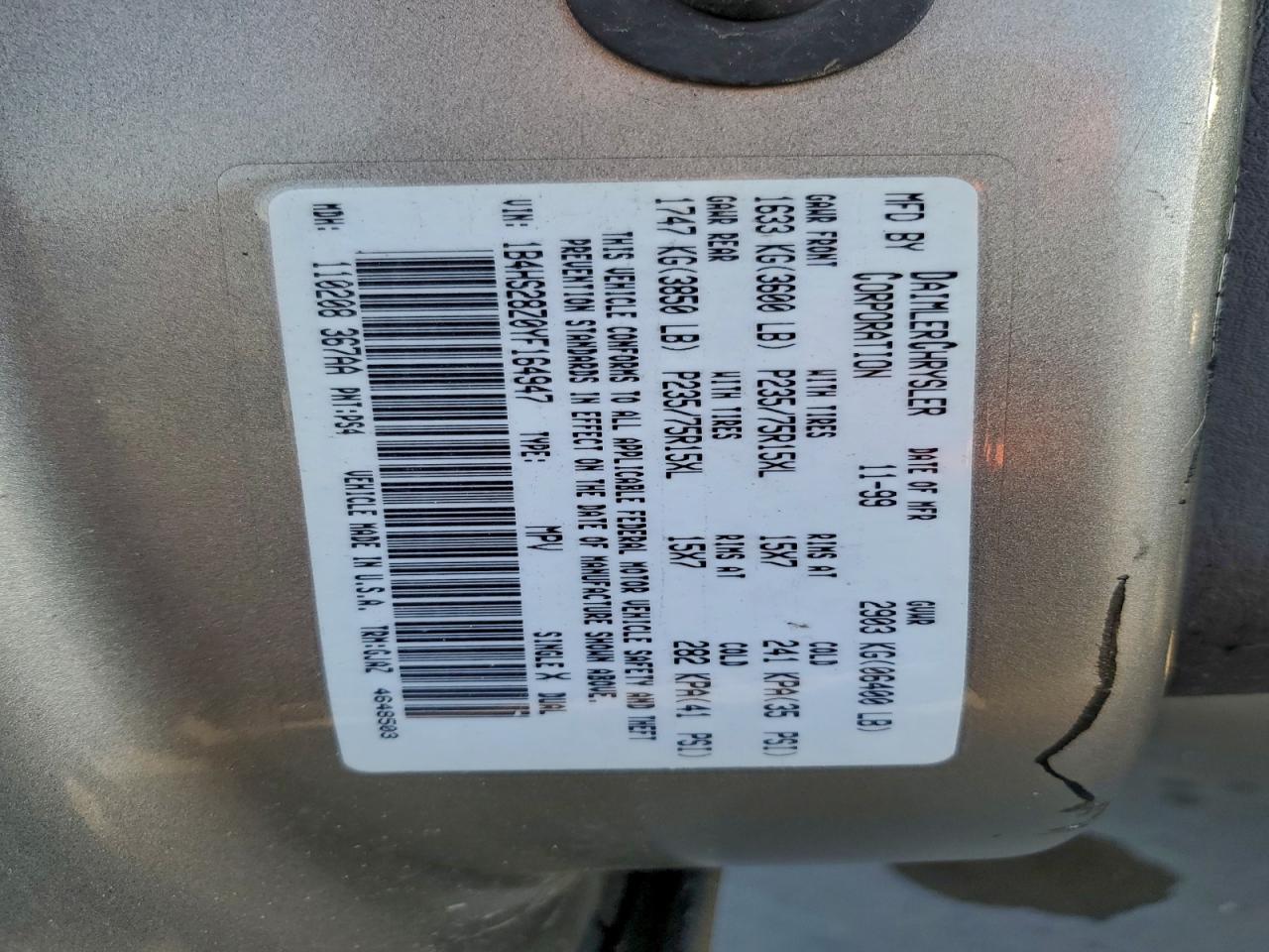 2000 Dodge Durango VIN: 1B4HS28Z0YF164947 Lot: 91591185