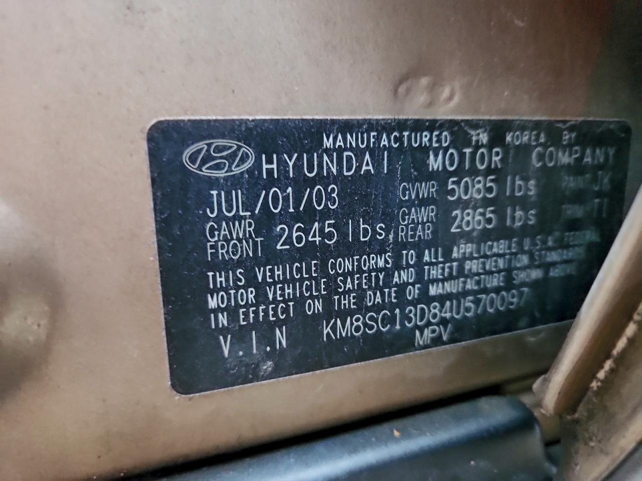 2004 Hyundai Santa Fe Gls VIN: KM8SC13D84U570097 Lot: 94493735