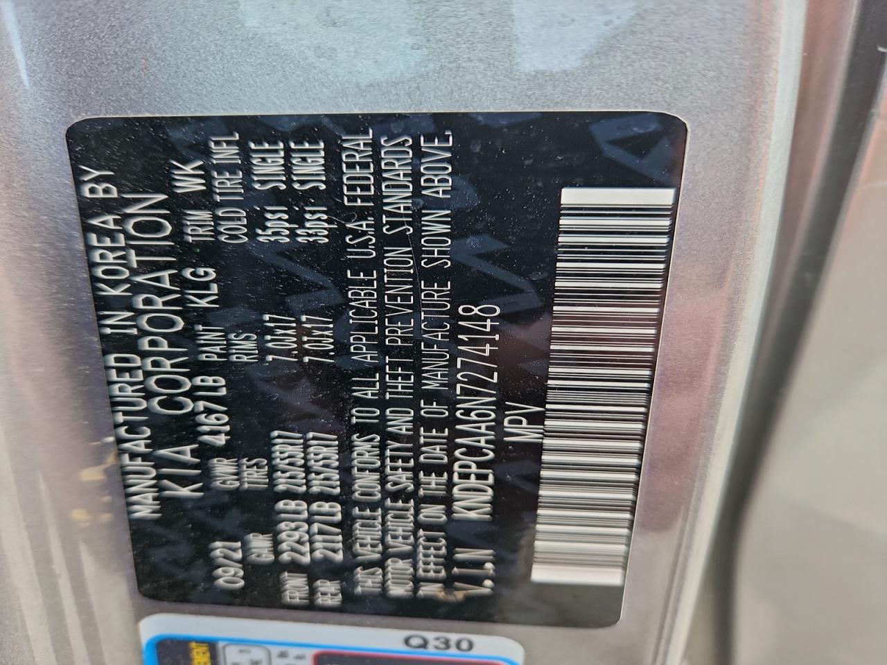 2022 Kia Seltos Lx VIN: KNDEPCAA6N7274148 Lot: 93772815