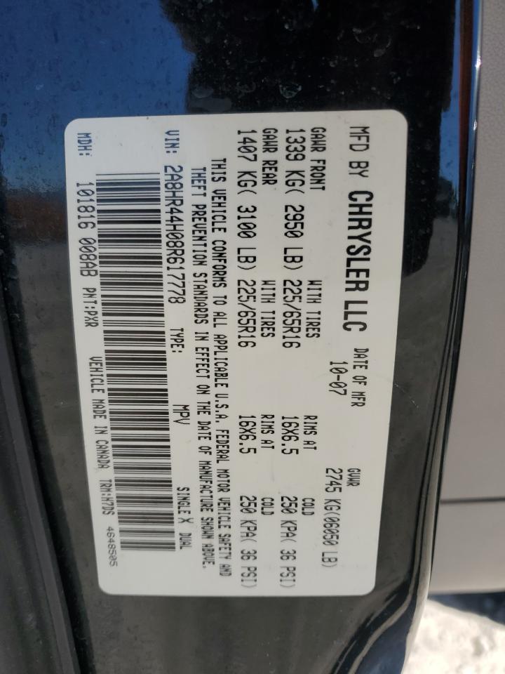 2008 Chrysler Town & Country Lx VIN: 2A8HR44H08R617778 Lot: 93521905