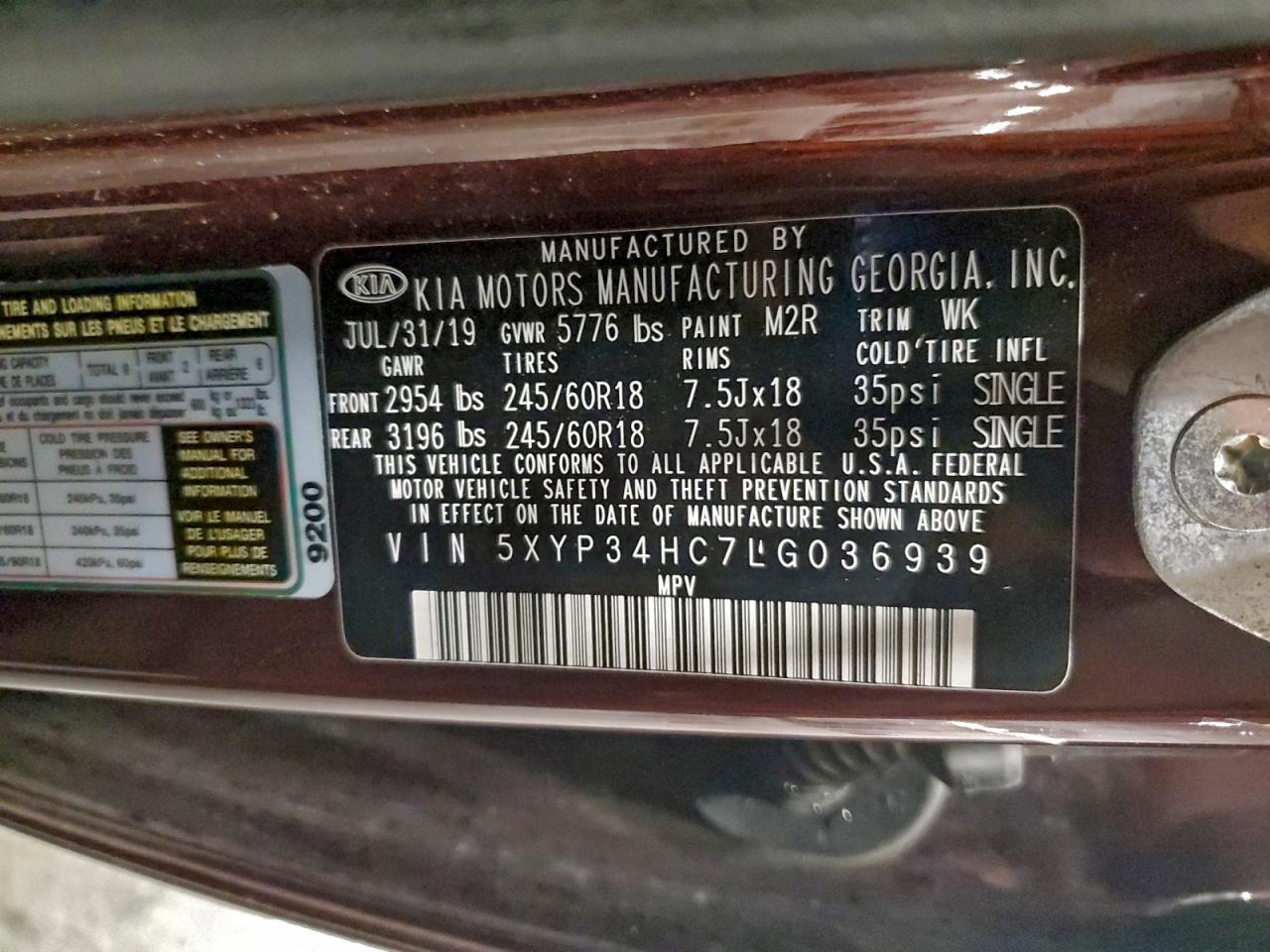 2020 Kia Telluride Ex VIN: 5XYP34HC7LG036939 Lot: 94134285