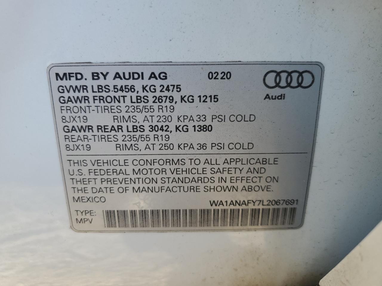 2020 Audi Q5 Premium VIN: WA1ANAFY7L2067691 Lot: 90694445
