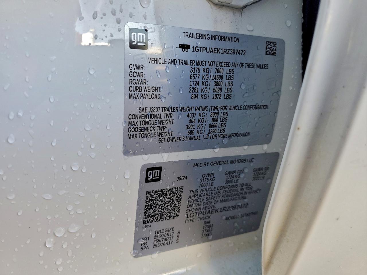 2024 GMC Sierra K1500 VIN: 1GTPUAEK1RZ397472 Lot: 93538685