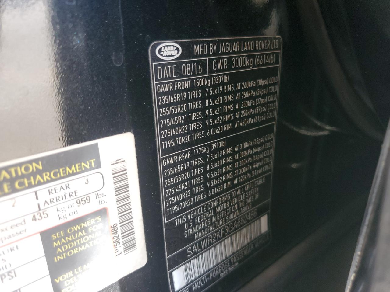 2016 Land Rover Range Rover Sport Hse VIN: SALWR2KF3GA662486 Lot: 92382965