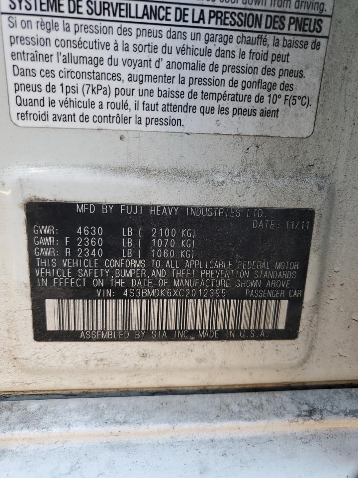 2012 Subaru Legacy 3.6R Limited VIN: 4S3BMDK6XC2012395 Lot: 92613475