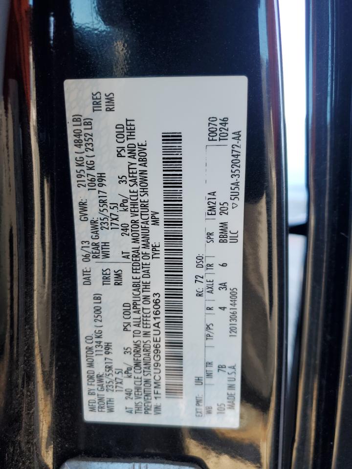 2014 Ford Escape Se VIN: 1FMCU9G96EUA16063 Lot: 91072325