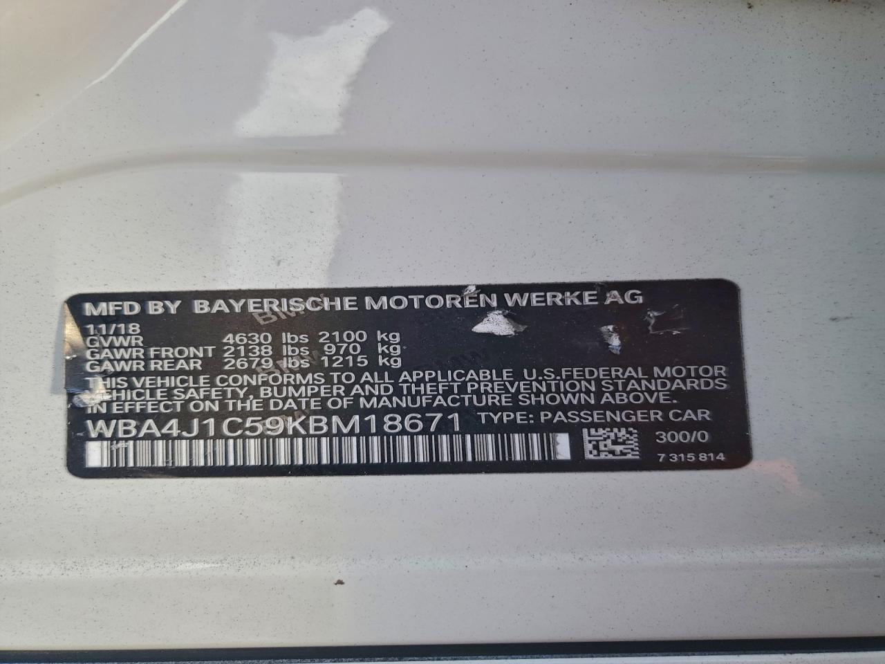 2019 BMW 430I Gran Coupe VIN: WBA4J1C59KBM18671 Lot: 94679535