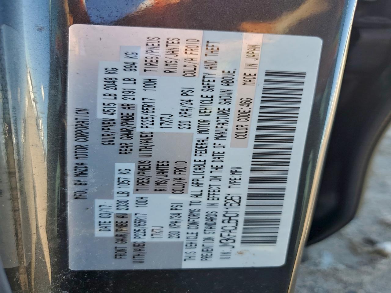 2017 Mazda Cx-5 Touring VIN: JM3KFACL6H0116261 Lot: 93721755