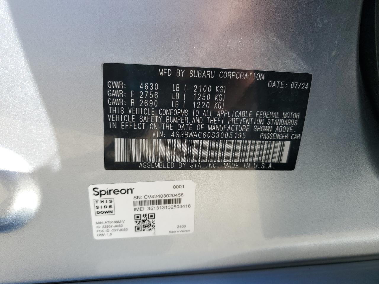 2025 Subaru Legacy Premium VIN: 4S3BWAC60S3005195 Lot: 90997915