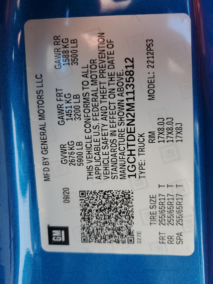 2021 Chevrolet Colorado Z71 VIN: 1GCHTDEN2M1135812 Lot: 90499835