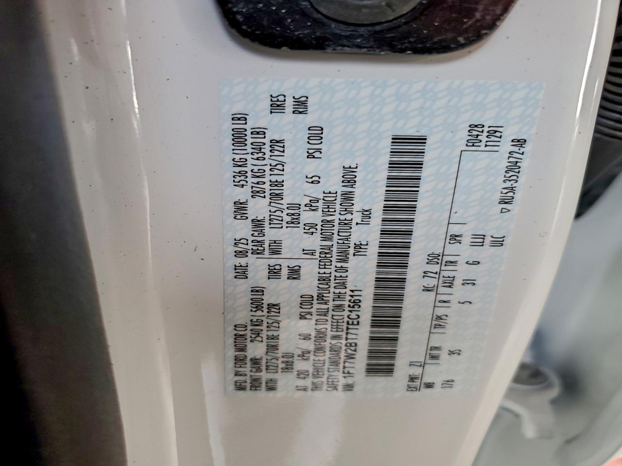 2026 Ford F250 Super Duty VIN: 1FT7W2BT7TEC15611 Lot: 93753395