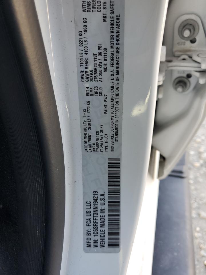 2022 Ram 1500 Big Horn/Lone Star VIN: 1C6SRFFT3NN194219 Lot: 91905915