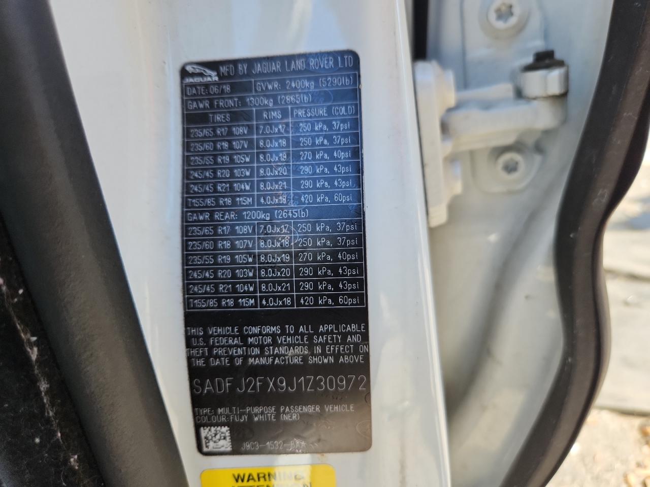 2018 Jaguar E-Pace S VIN: SADFJ2FX9J1Z30972 Lot: 91968875