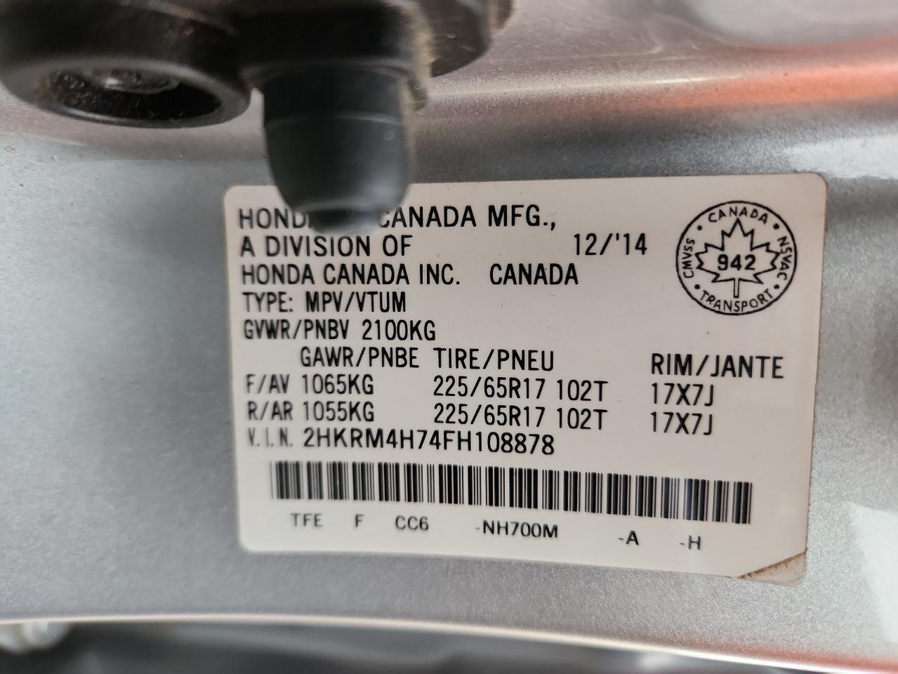 2015 Honda Cr-V Exl VIN: 2HKRM4H74FH108878 Lot: 92077325