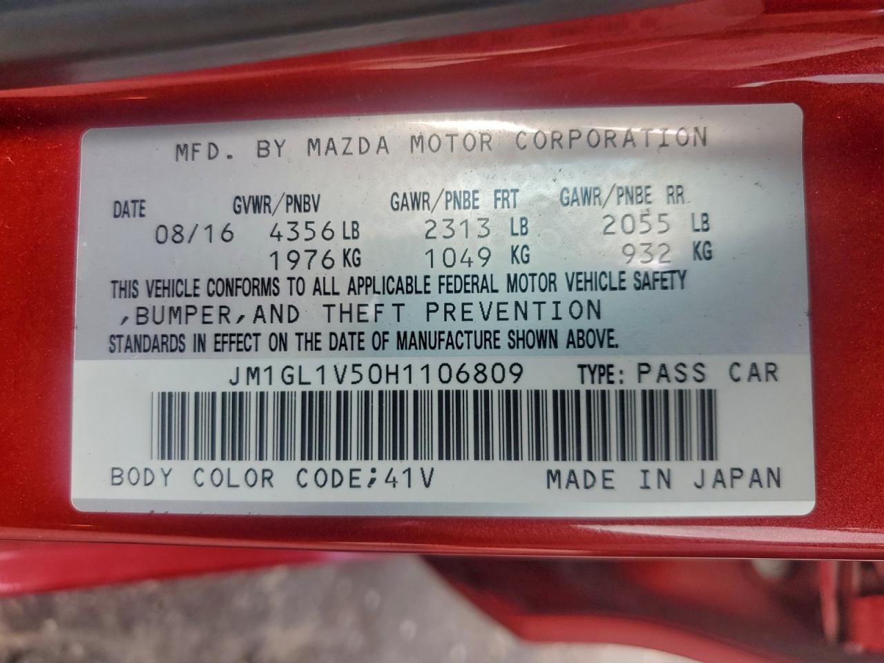 2017 Mazda 6 Touring VIN: JM1GL1V50H1106809 Lot: 93053455