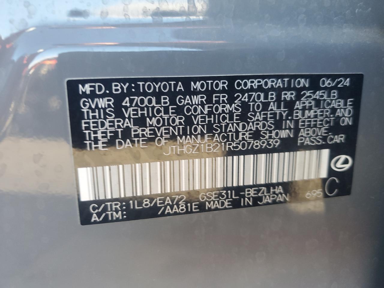 2024 Lexus Is 350 F Sport Design VIN: JTHGZ1B21R5078939 Lot: 93113045