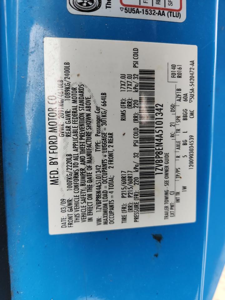 2010 Ford Mustang VIN: 1ZVBP8EN4A5101342 Lot: 92412715