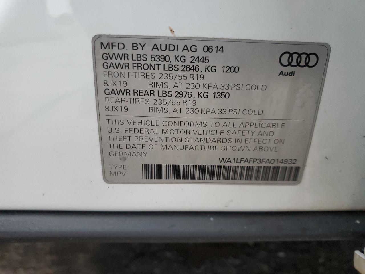 2015 Audi Q5 Premium Plus VIN: WA1LFAFP3FA014932 Lot: 93137865