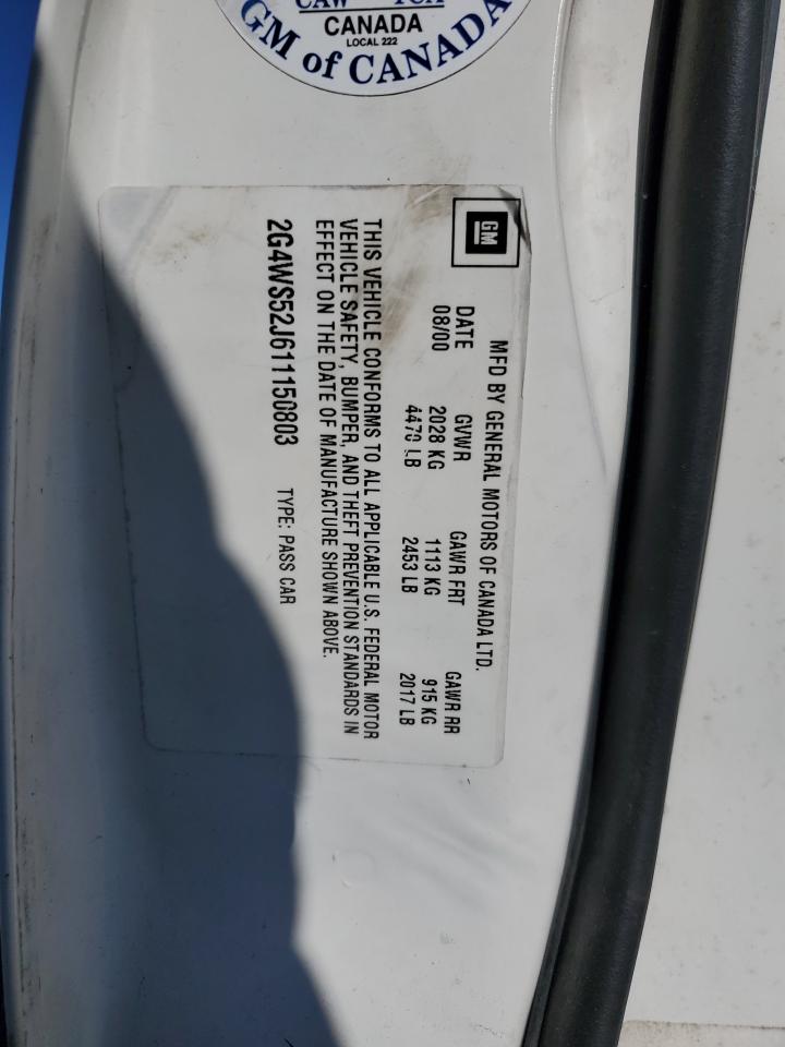 2001 Buick Century Custom VIN: 2G4WS52J611150803 Lot: 91916075