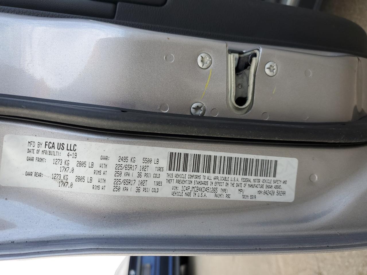 2019 Jeep Cherokee Latitude VIN: 1C4PJMCB4KD451265 Lot: 92362085