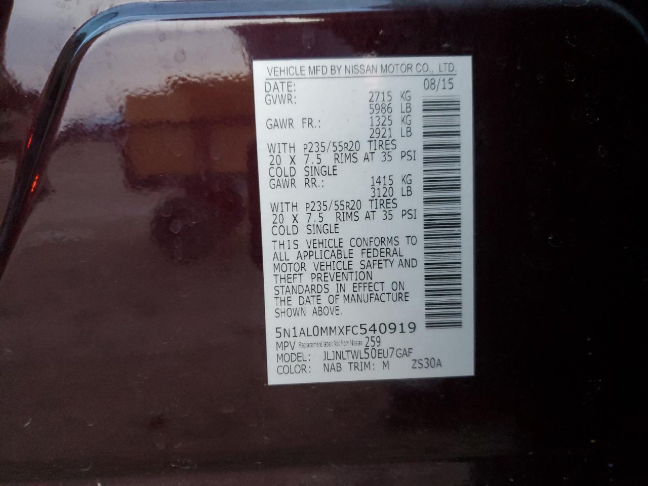 2015 Infiniti Qx60 VIN: 5N1AL0MMXFC540919 Lot: 92083975