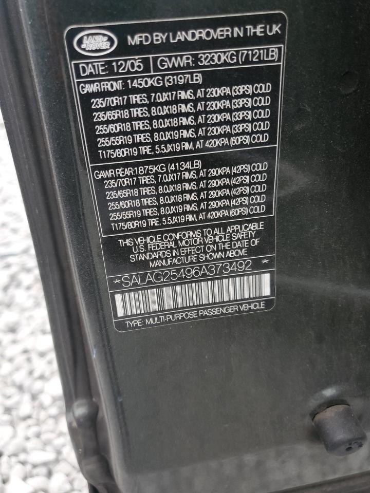 2006 Land Rover Lr3 Hse VIN: SALAG25496A373492 Lot: 93562245