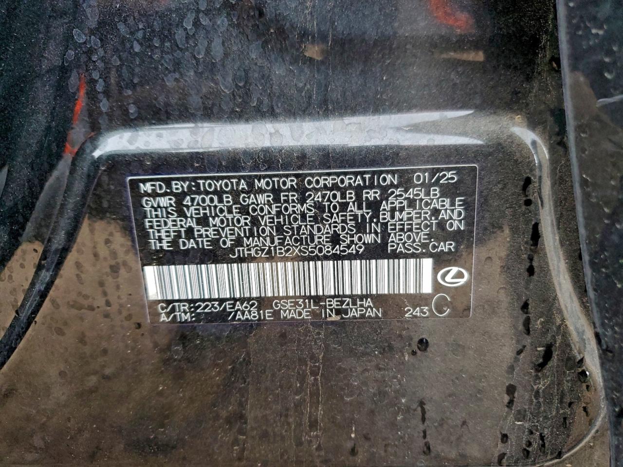 2025 Lexus Is 350 F Sport Design VIN: JTHGZ1B2XS5084549 Lot: 93695205