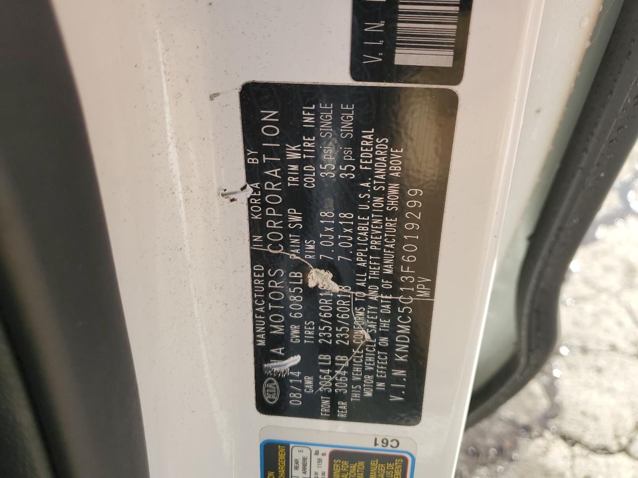 2015 Kia Sedona Ex VIN: KNDMC5C13F6019299 Lot: 91422475