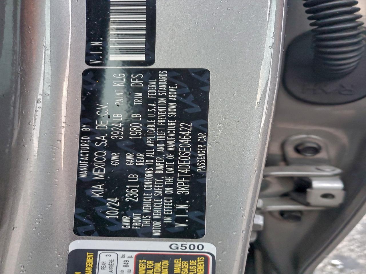 2025 Kia K4 Lx VIN: 3KPFT4DE0SE046422 Lot: 94164055