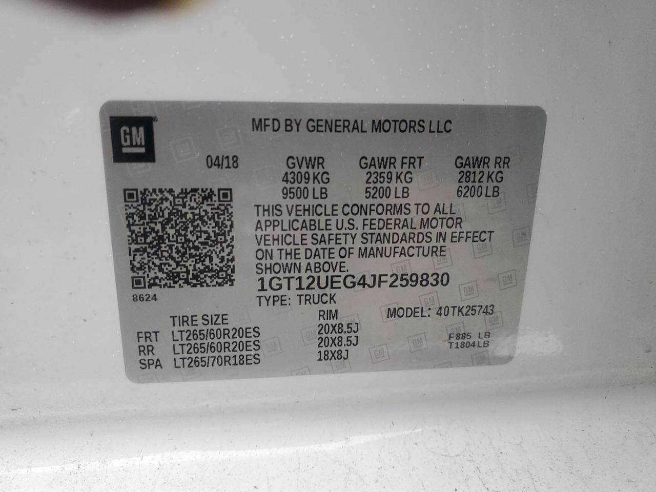 2018 GMC Sierra K2500 Denali VIN: 1GT12UEG4JF259830 Lot: 92450255
