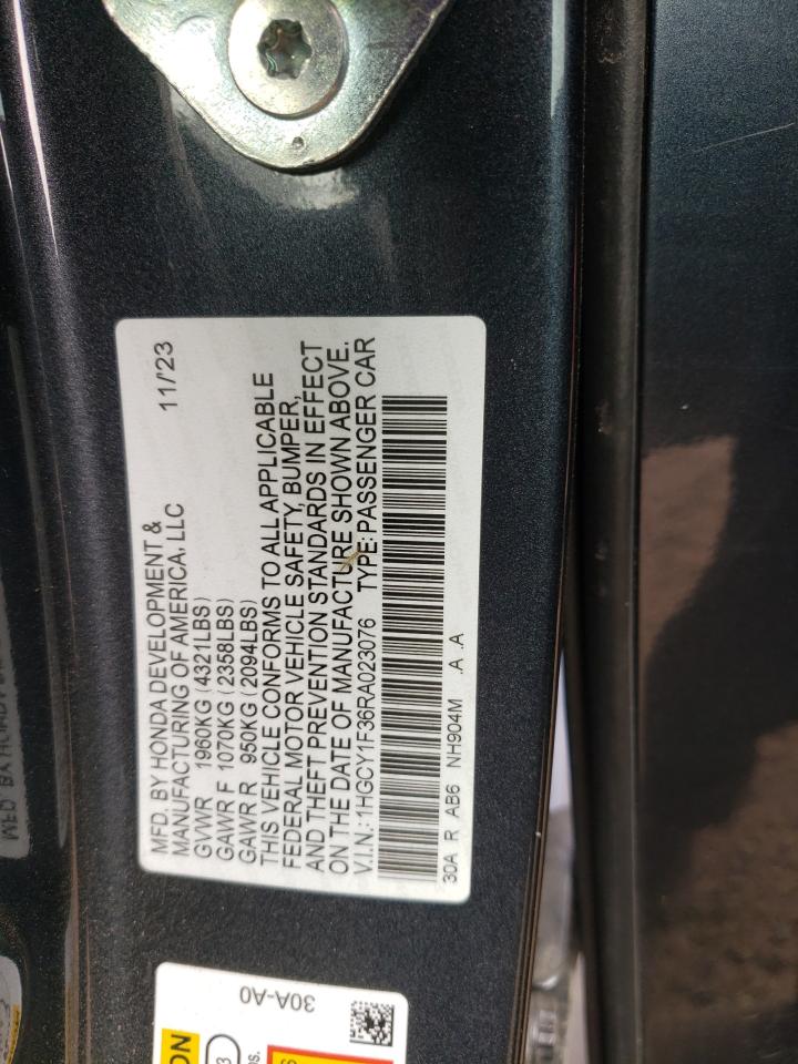 2024 Honda Accord Ex VIN: 1HGCY1F36RA023076 Lot: 93558425