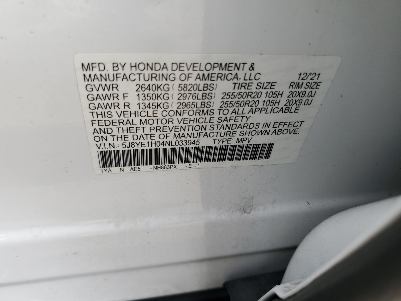 2022 Acura Mdx A-Spec VIN: 5J8YE1H04NL033945 Lot: 93421405