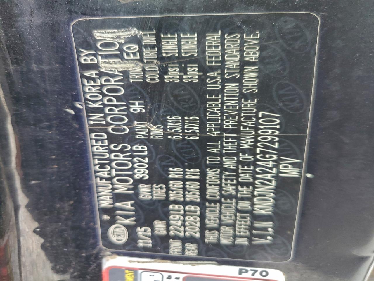 2016 Kia Soul VIN: KNDJN2A24G7299107 Lot: 94310185