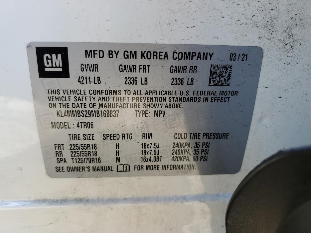 2021 Buick Encore Gx Preferred VIN: KL4MMBS29MB168837 Lot: 92019995