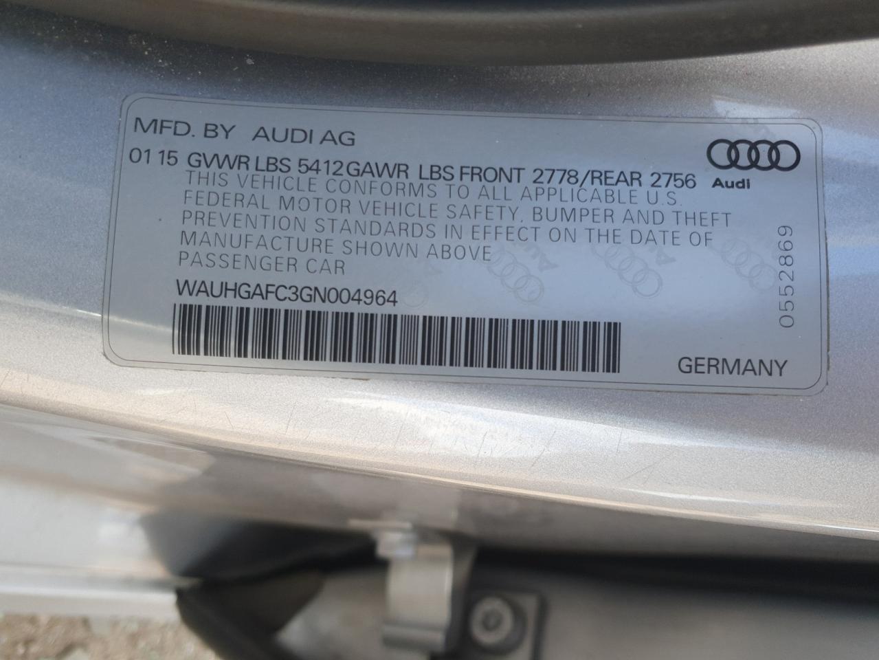 2016 Audi A6 Prestige VIN: WAUHGAFC3GN004964 Lot: 93288805