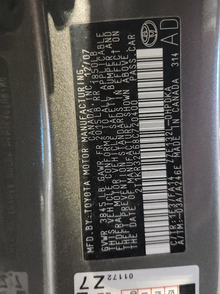 2008 Toyota Corolla Matrix Xr VIN: 2T1KR32E68C720400 Lot: 93436085