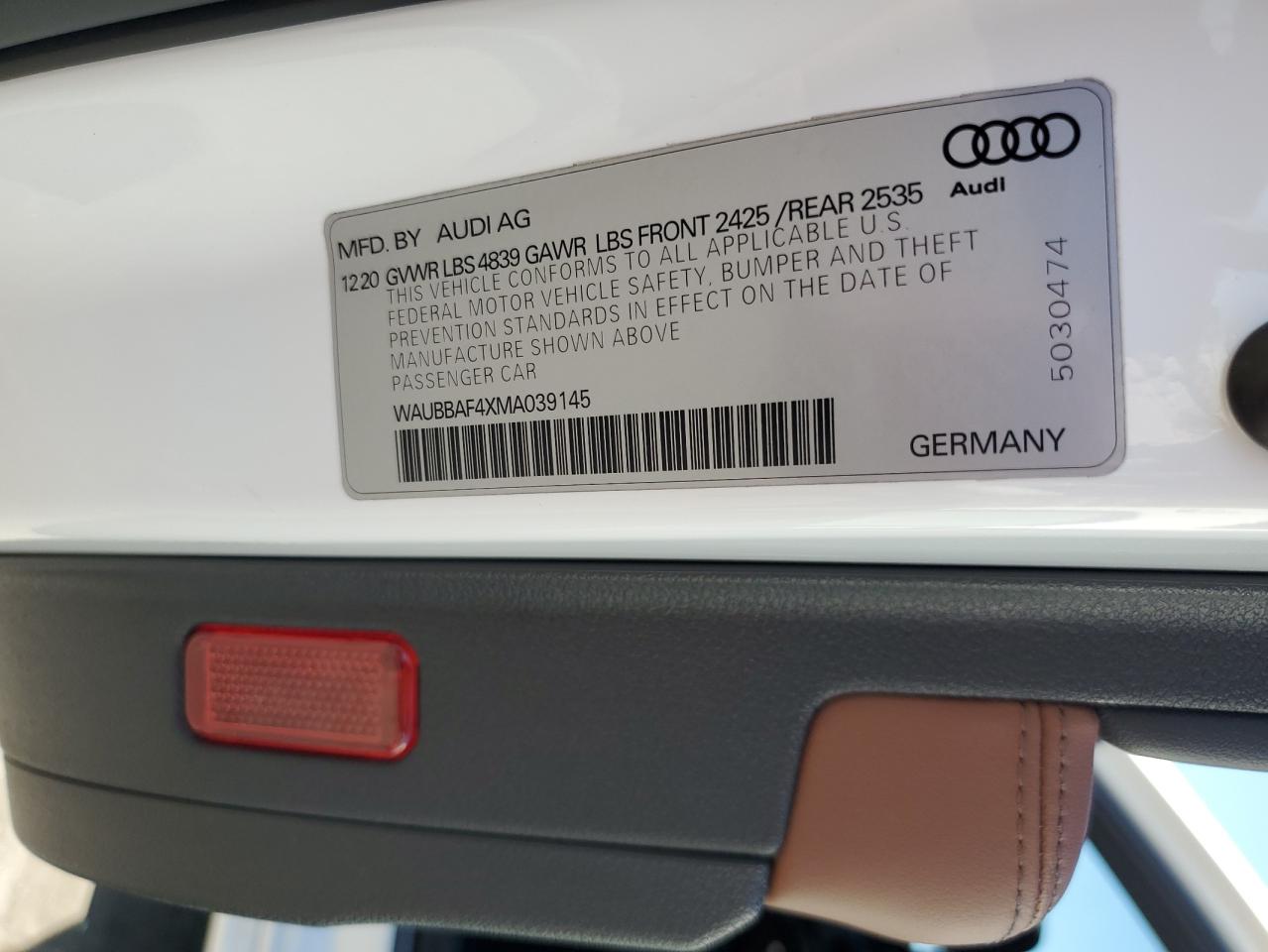 2021 Audi A4 Premium Plus 40 VIN: WAUBBAF4XMA039145 Lot: 91724645