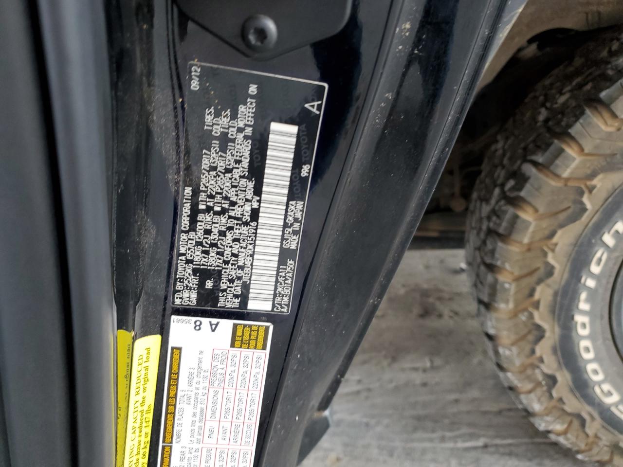 2013 Toyota Fj Cruiser VIN: JTEBU4BF9DK151916 Lot: 93382515