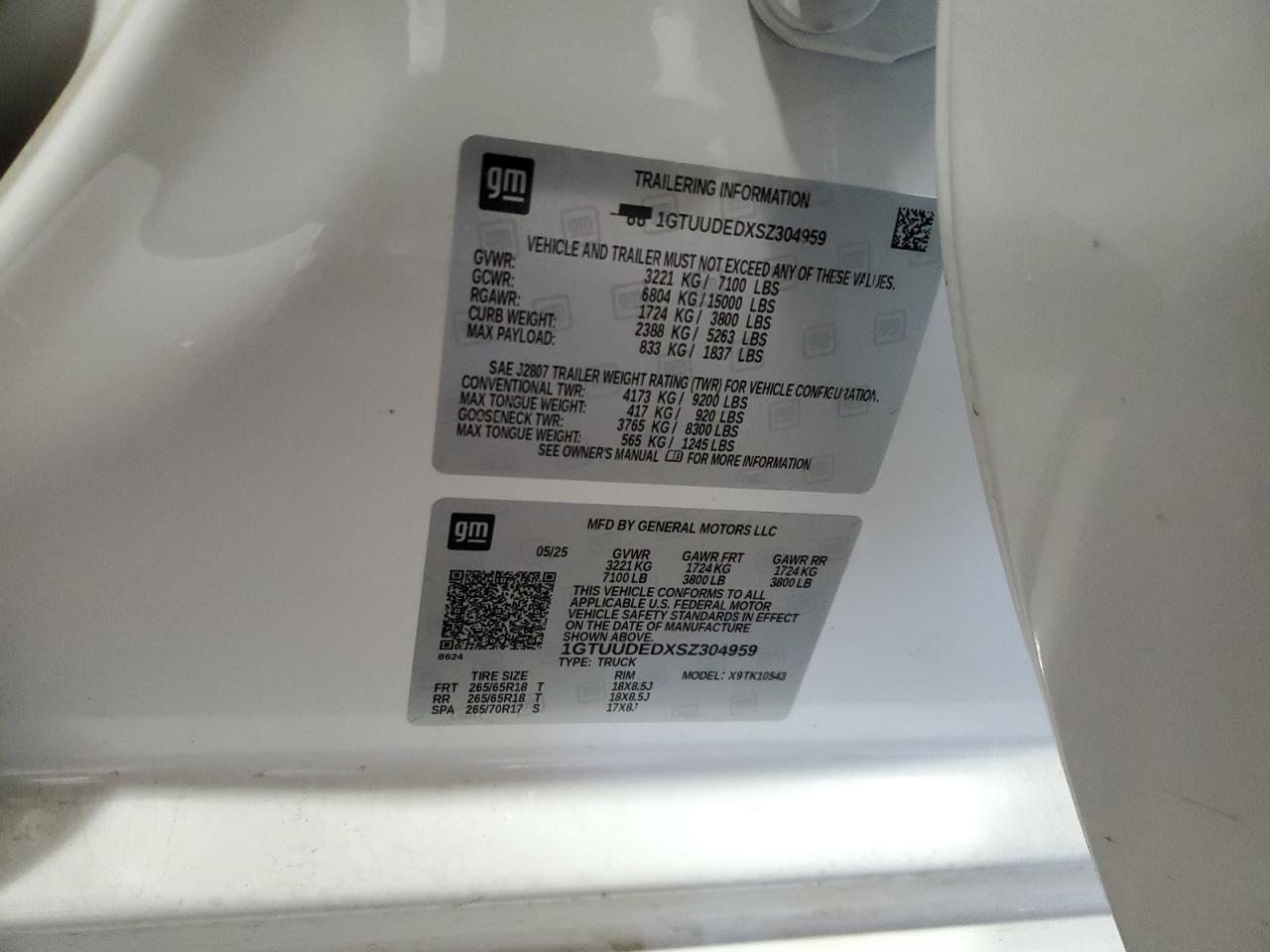 2025 GMC Sierra K1500 Slt VIN: 1GTUUDEDXSZ304959 Lot: 92820765